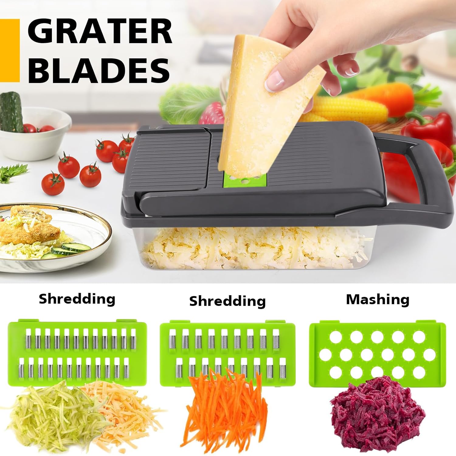 Vegetable Chopper, Pro Food Chopper, 14 in 1 Veggie Chopper,Onion Chopper, Mandoline Slicer, Kitchen Vegetable Slicer-Dicer Cutter, Vegetable Chopper With Container, salad-Garlic chopper