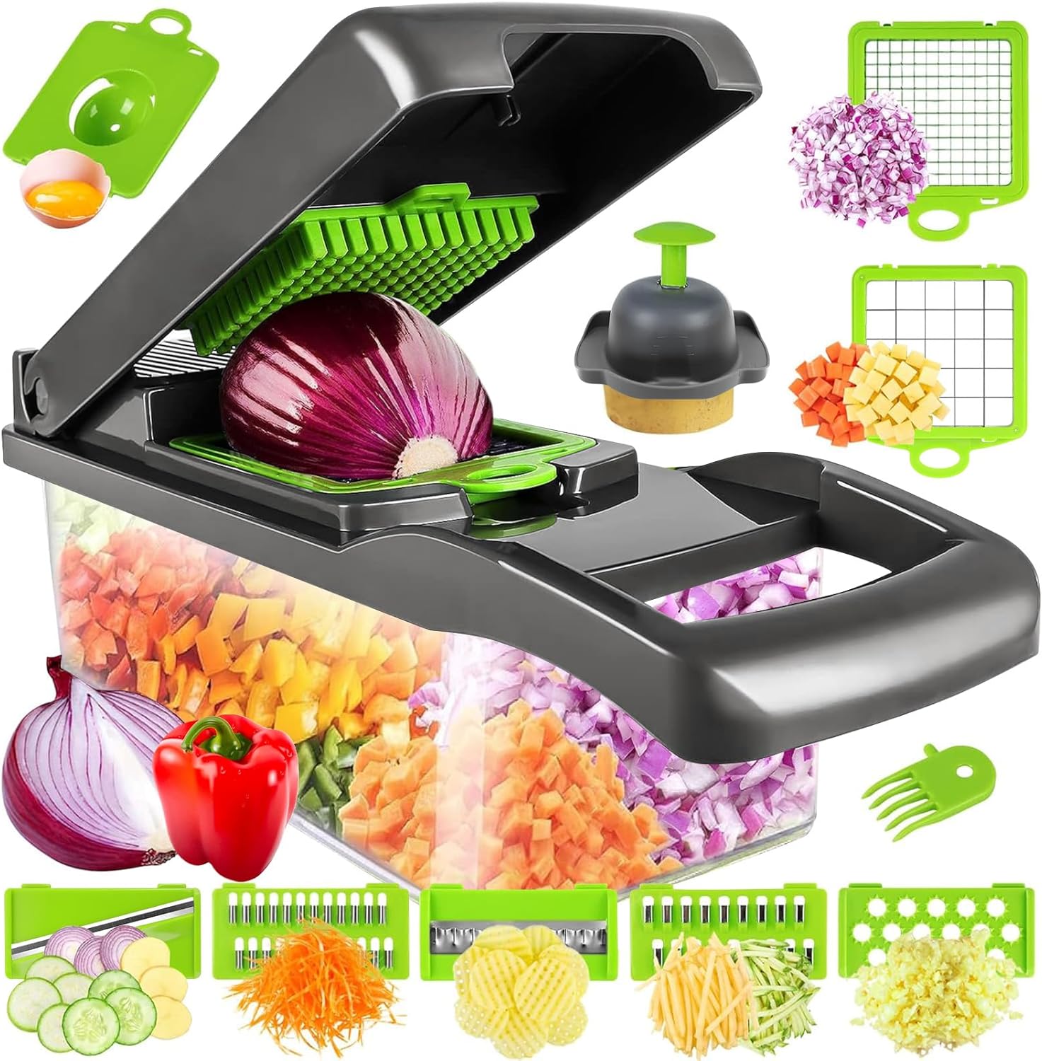 Vegetable Chopper, Pro Food Chopper, 14 in 1 Veggie Chopper,Onion Chopper, Mandoline Slicer, Kitchen Vegetable Slicer-Dicer Cutter, Vegetable Chopper With Container, salad-Garlic chopper