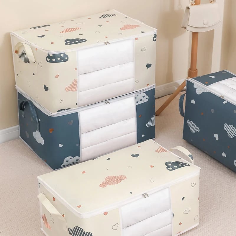 2pcs Large Capacity Storage Bag,  Futon Storage Bag, Clothes Storage Case, Duvet Storage, Dehumidification, Dustproof, Insect Repellent, Window Included, Durable, Breathable, Lightweight, Handle