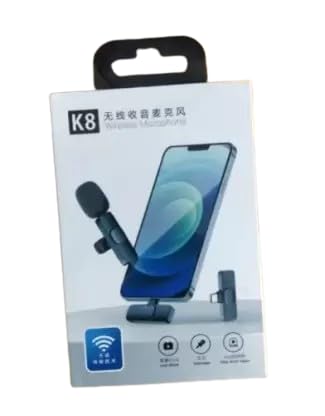 K8 Wireless Microphone, Digital Mini Portable Recording Clip Mic with Receiver for All Type-C Lightning for Vlogging Online Class, Zoom Call