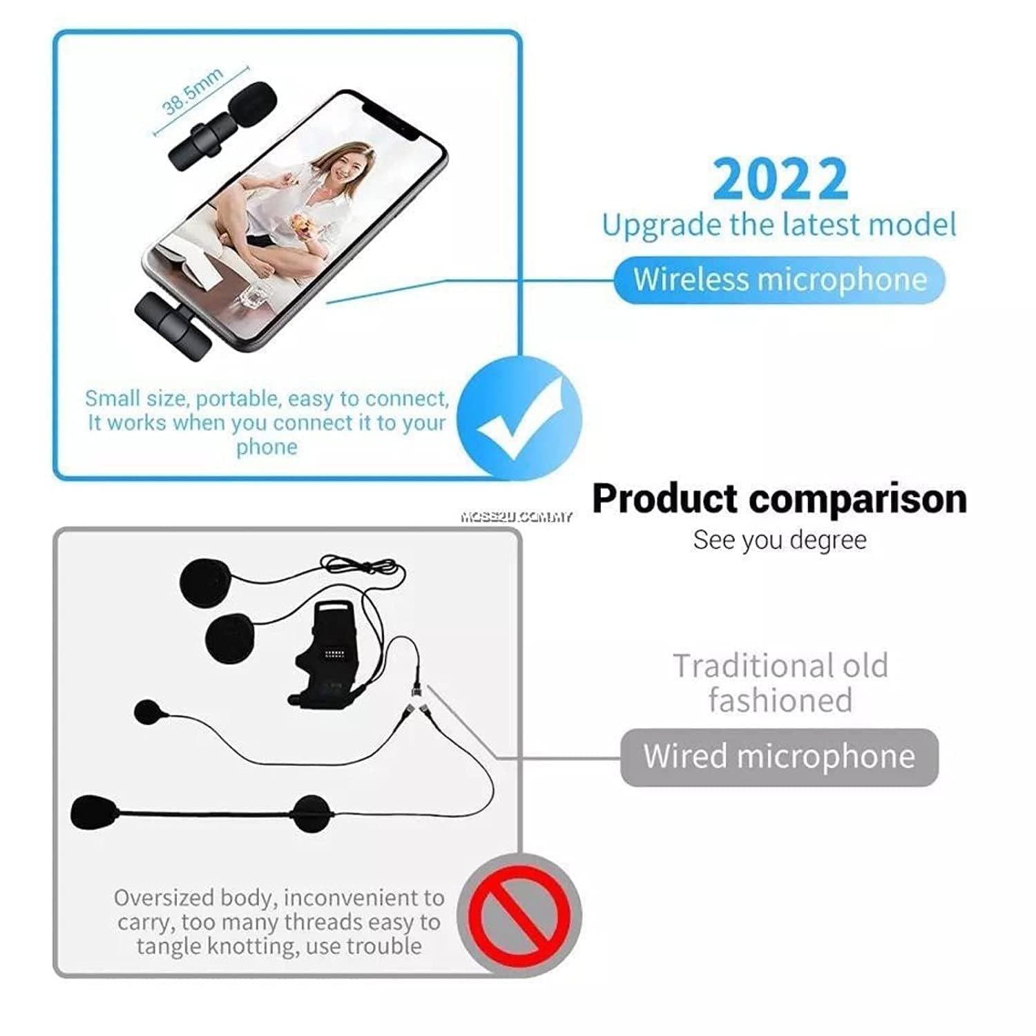 K8 Wireless Microphone, Digital Mini Portable Recording Clip Mic with Receiver for All Type-C Lightning for Vlogging Online Class, Zoom Call