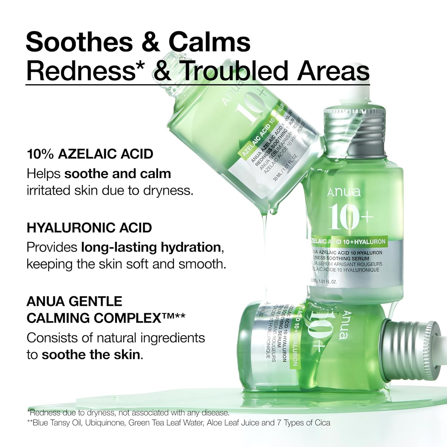 Anua 10+ Azelaic Acid 10 + Hyaluron Serum. Hydrates, Treats & Calms Acne, Rosacea, Soothes Redness & Irritations, Fades Acne Marks, Hyperpigmentations, Spots, Smooths, Soften, Evens Skin Tone & Glows