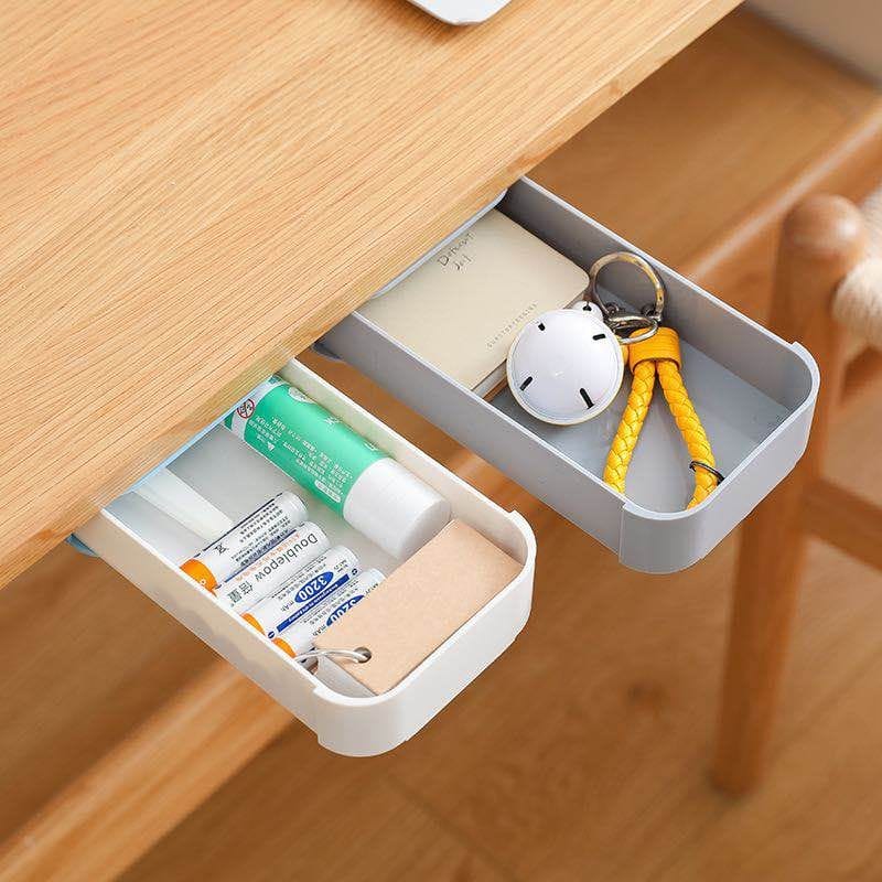Hidden Storage Box Drawer Organizer Plastic Boxes Key Storage Holder Desk Accessories  Self-Adhesive Pencil Tray Drawer,Under Desk Holder Storage Box
