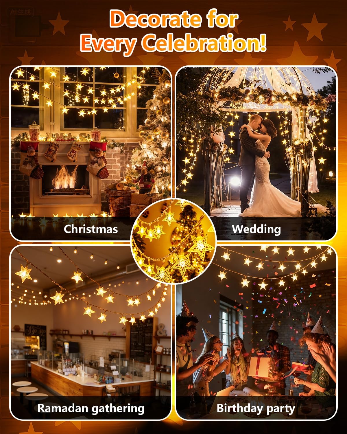 3M LED Light Crystal Ball Star Lights Outdoor Garden Camping Light String 20 LED Lights Garland Light Led String Lights Ramadan Decorations Christmas Festive Atmosphere Lights