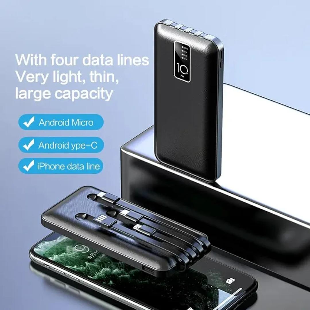 JRechargeable 20000mAh Mobile Power Bank Mobile Powerbank With Built-In 3 In 1 Cable LED Display Fast Charging fast charging external battery charger