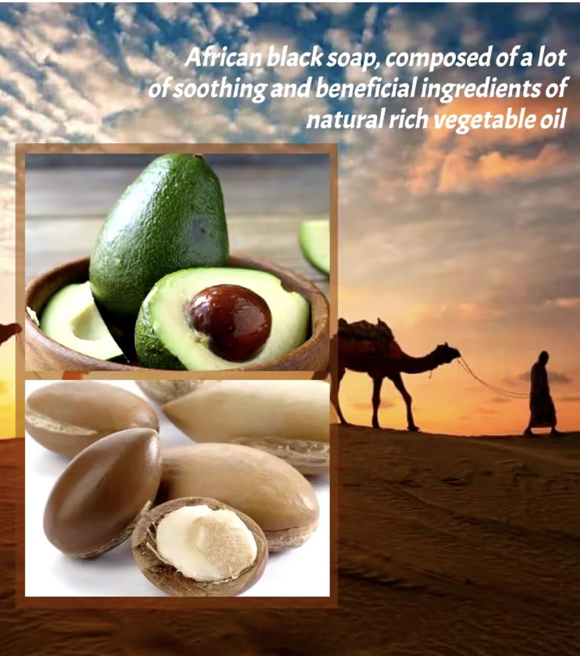 Organic African Black Soap Natural with Avocado & Argan Oil, Moisturizing Exfoliating Smoothing (120g/4.06ft.4 oz)