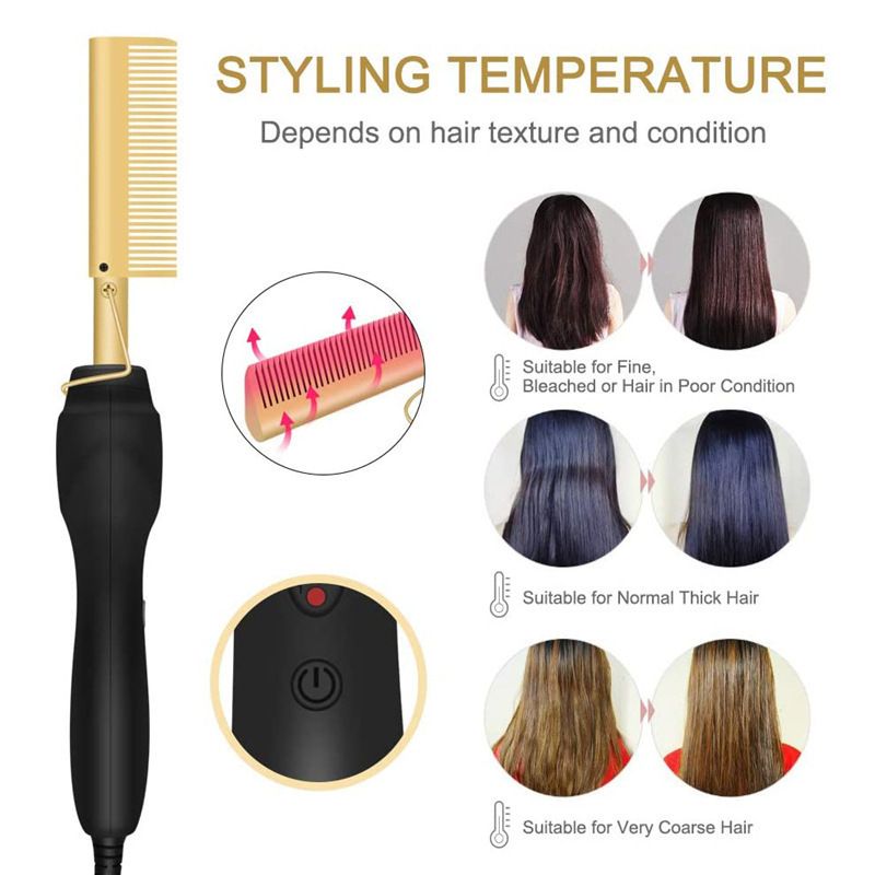 2 in 1 Hot Comb Straightener Electric Hair Straightener Hair Curler Wet Dry Use Hair Flat Irons Hot Heating Comb For Hair