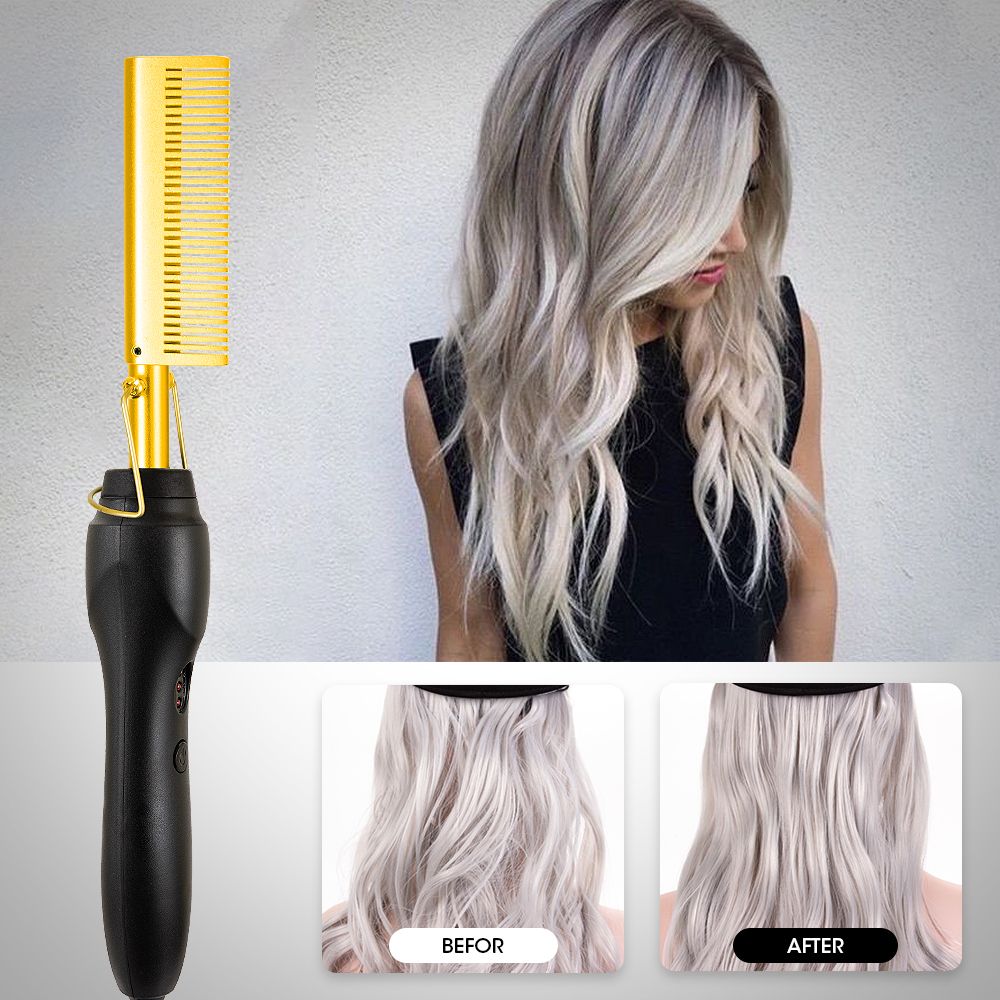 2 in 1 Hot Comb Straightener Electric Hair Straightener Hair Curler Wet Dry Use Hair Flat Irons Hot Heating Comb For Hair