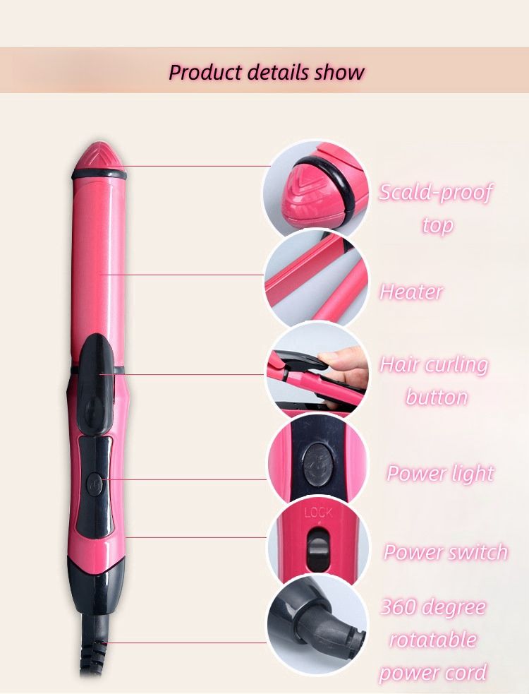 2 in 1 Hair Straightening and Curling Iron, Straightener, 2 In 1 Electic Hair Curl Iron Ceramic Straightener Wave Flat Wand Styling Roller Straighter Hairstyling LCD Curler Tongs Crimple