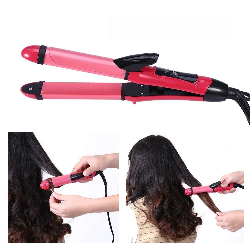 2 in 1 Hair Straightening and Curling Iron, Straightener, 2 In 1 Electic Hair Curl Iron Ceramic Straightener Wave Flat Wand Styling Roller Straighter Hairstyling LCD Curler Tongs Crimple