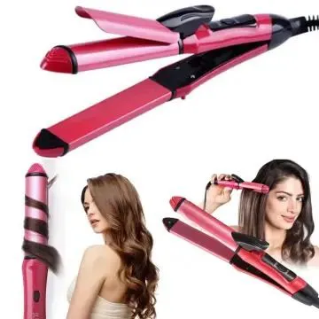 2 in 1 Hair Straightening and Curling Iron, Straightener, 2 In 1 Electic Hair Curl Iron Ceramic Straightener Wave Flat Wand Styling Roller Straighter Hairstyling LCD Curler Tongs Crimple