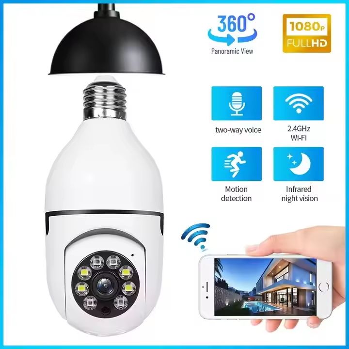 3MP 2.4G/5G Wi-Fi 1080P Bulb Surveillance Camera Home CCTV Hidden Cameras Real Night Vision Full Color Automatic Human Tracking Zoom Indoor Security Monitor Wi-Fi Camera