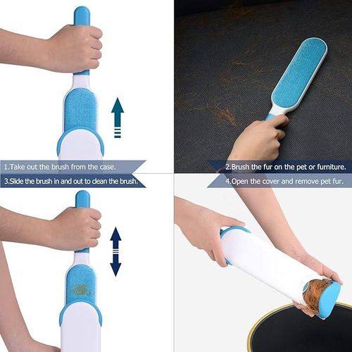 Pet Hair Removal Brush With Travel-Sized Brush And Reusable With Self-Cleaning Base For Clothes, Car, Sofa, Bed, Carpet