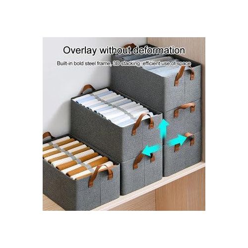 Wardrobe Organizer With Handles Foldable Storage Baskets For Organizing Toys, Books, Shelves, Closet, Large Storage Box With Metal Frame Grey