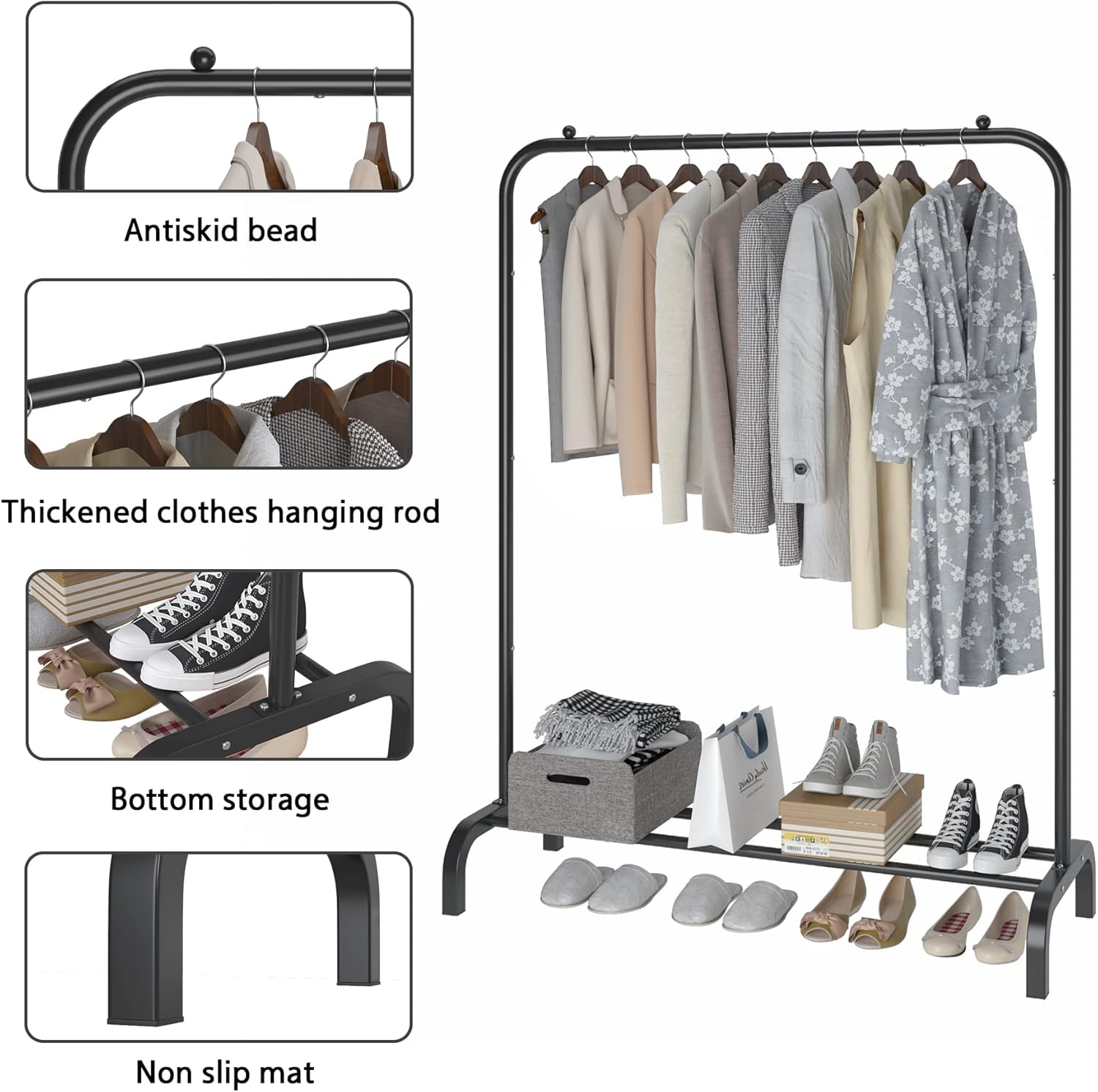 Single Rod Portable Garment Rack for Hanging clothes, Cloths Rack for Bedroom