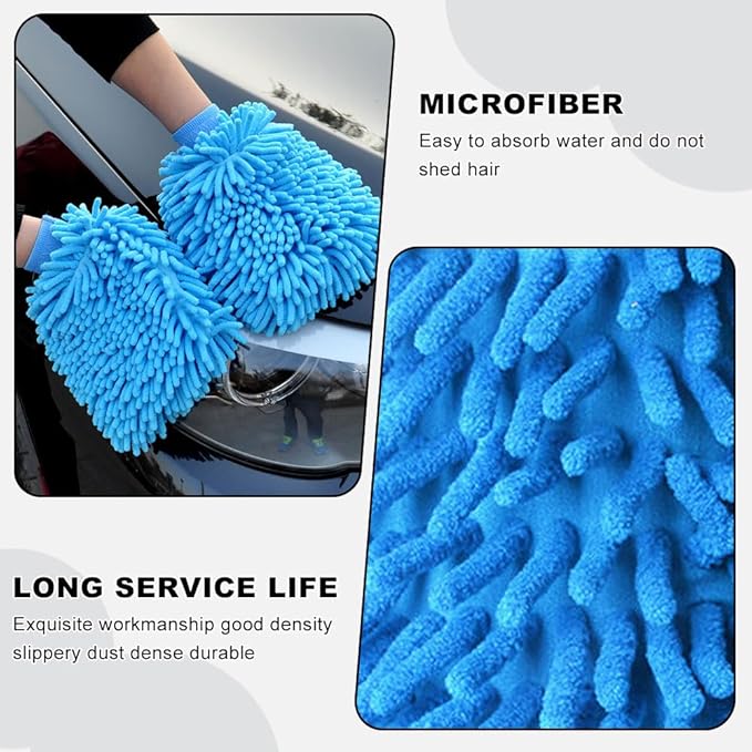2PCS Car Wash Mitt, Wash Mitts for Car Washing, Chenille Premium Scratch-Free Microfiber Wash Mitt, Double-Sided Car Washing Gloves, Universal Car Accessories for Car, Truck, SUV