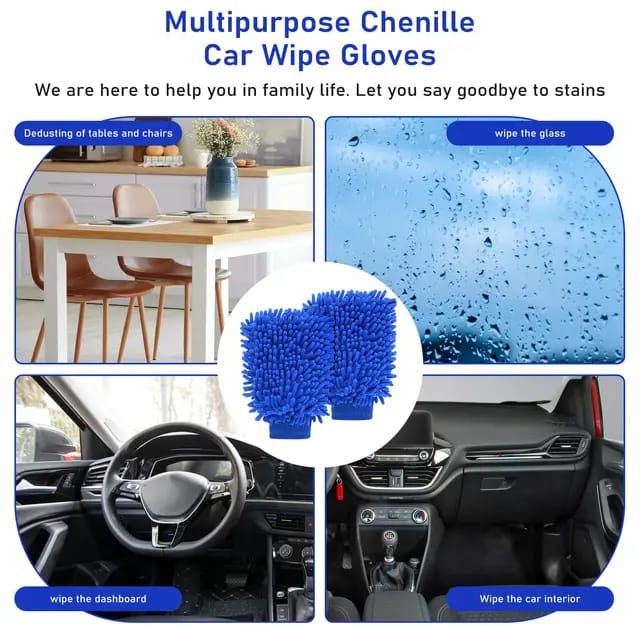 Microfiber Cleaning Mitt, Blue, One Size Fits All - Lint-Free, Scratch-Free Glove for Surfaces and Furniture - Dustless Hand Cloth