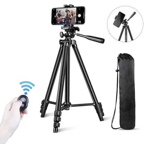 3366 Height Adjustable Aluminum Alloy Tripod stand Compatible with All Smart Phones, Camera, Go Pro Maximum Operating Height 4.5 ft