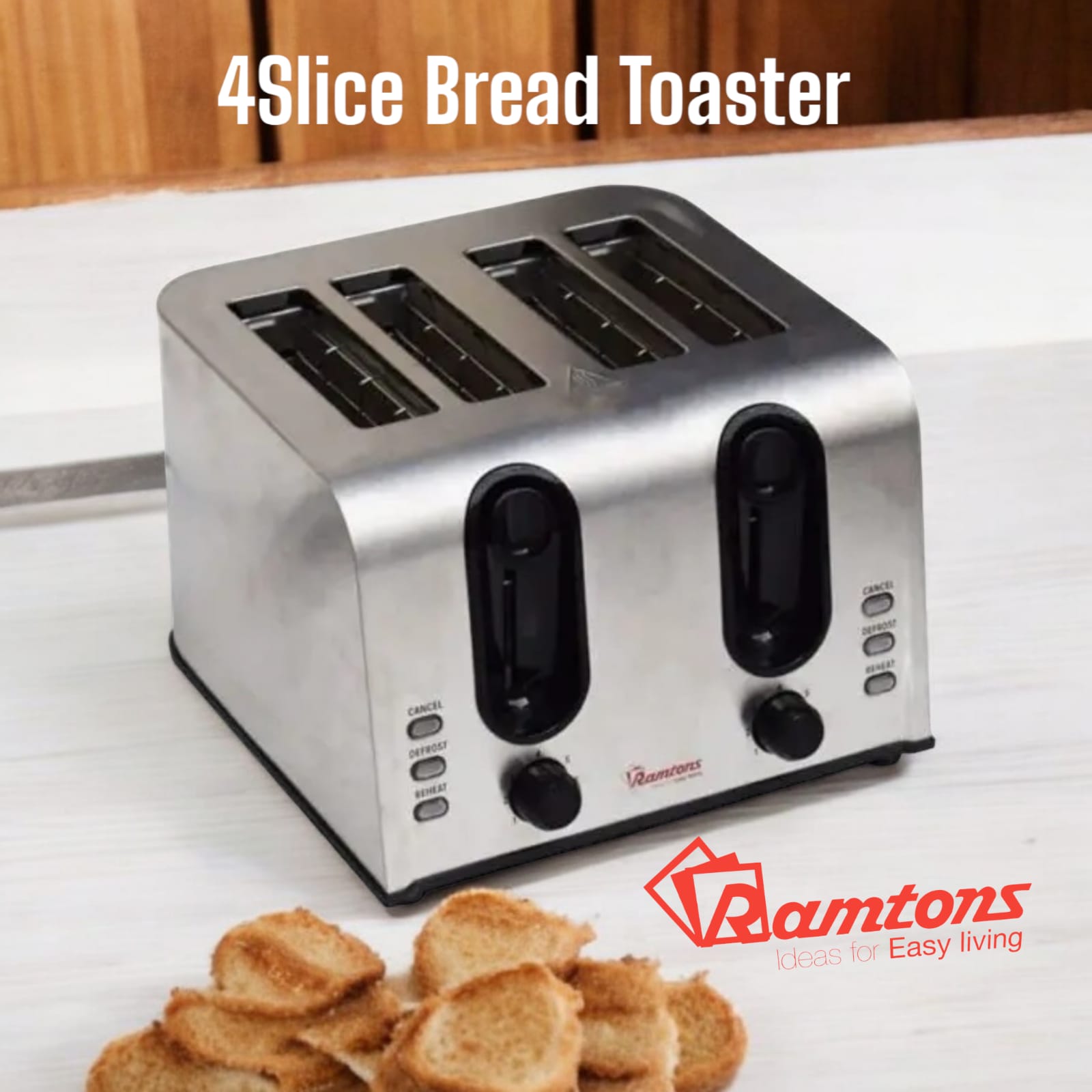 1Pc Classy Best Price RM678 Ramtons Stainless Steel 4Slice Bread Toaster
