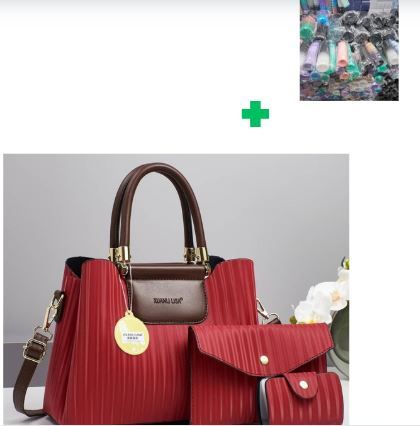 [ ❤EMBRACE THE LATEST TREND 🤩🤩✨ !!! ] 3 In 1 Brand New High Quality Stylish and Luxurious Comfortable Ladies Handbag.. That Comes With a Free Water Bottle ( Random Color) ✔👌