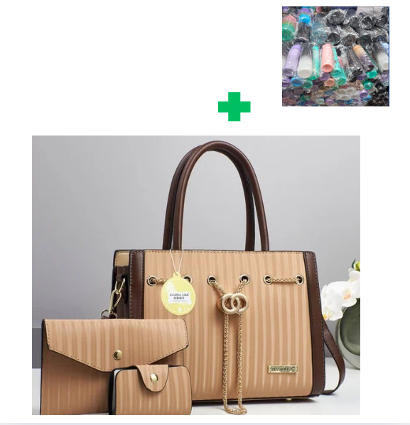 [ PRICE OFFER🤩🤩✨...ONLY AT KILIMALL !!! ]  3 in 1 Brand New High Quality Stylish and Luxurious Comfortable Ladies Handbag.. That Comes With a Free Water Bottle ( Random Color) ✔👌