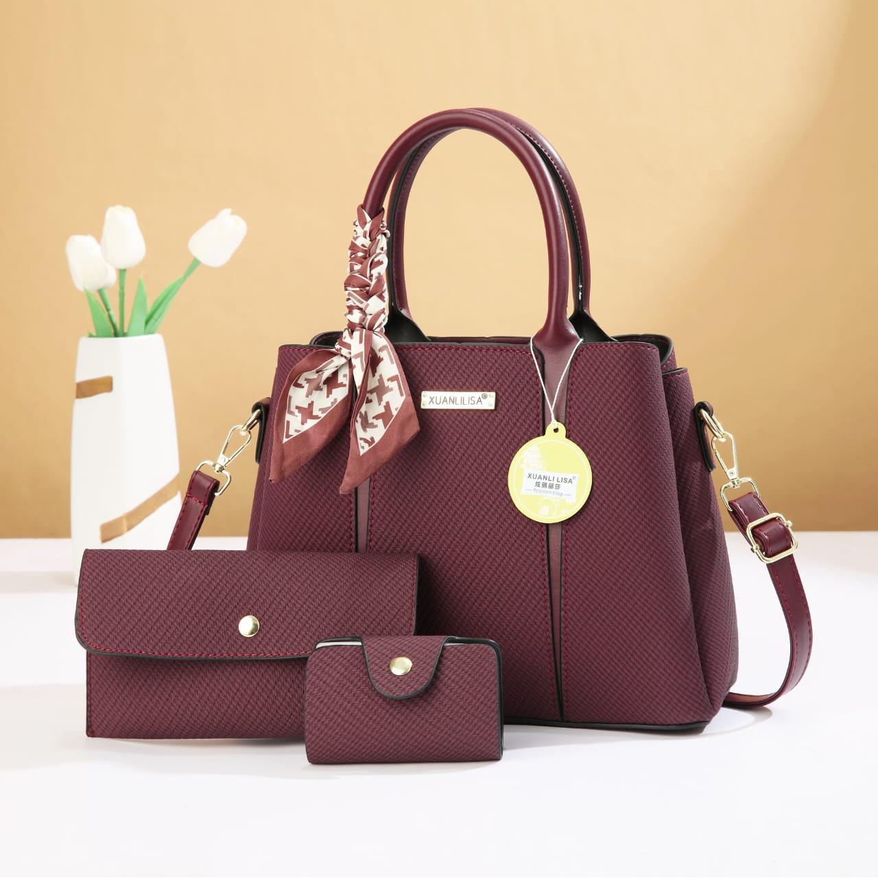 🔴 FINAL OFFER 🔴 ] 3 in 1 New Arrival High Quality Stylish and Luxurious Comfortable Ladies Handbag ..Designed With Durability and Functionality ✔👌