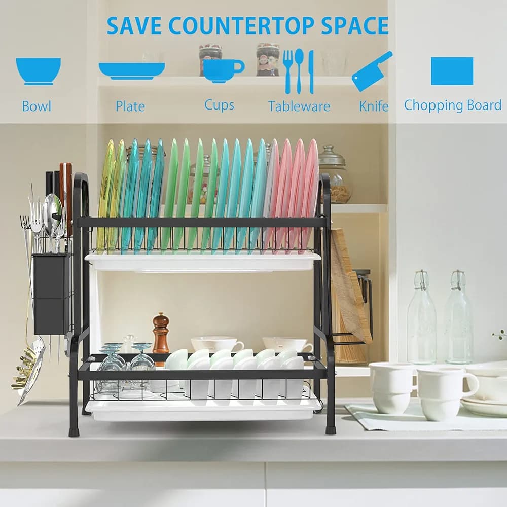 ⚡ FAST SELLING OFFER ⚡ - 1 PC 2-Tier Stainless Steel Dish Rack, Easy to Assemble, Durable & Modern Kitchen Organizer