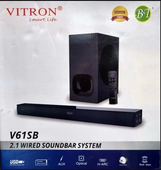 Vitron Soundbar V61SB Remote 12000W PMPO Bluetooth Aux/ Optical