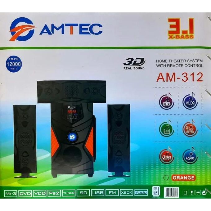 Amtec AM-312, 3.1 Channel Home Theatre System - 3D Real Sound, Bluetooth