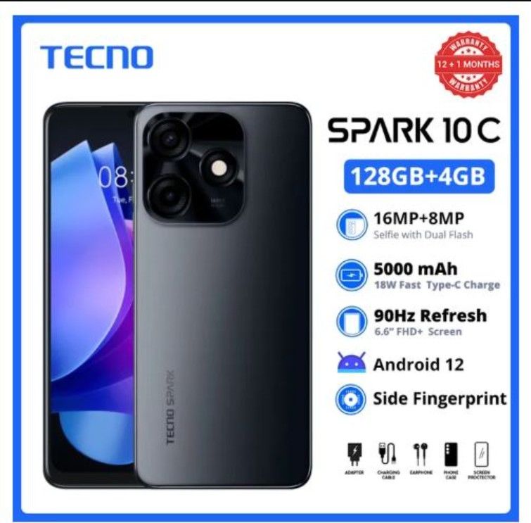 TECNO SPARK 10C – 4GB RAM | 128GB STORAGE | 16MP CAMERA | 6.6″ HD+ DISPLAY | 5000MAH BATTERY
