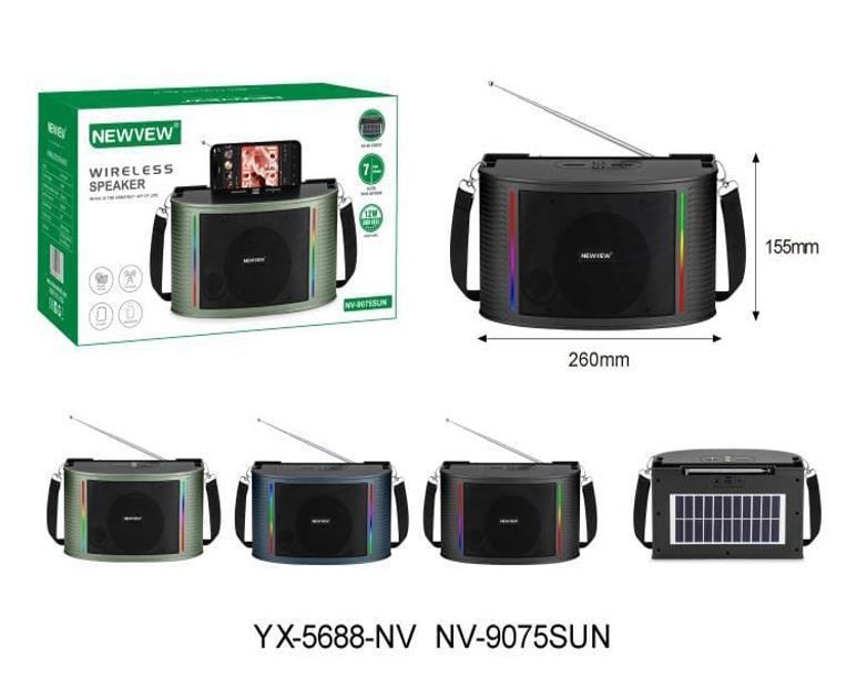 Newvew YX-5688-NV Wireless Bluetooth Speaker.Rechargeable Portable Bluetooth Speaker WITH USB & AUX PORT, With A Solar Panel.