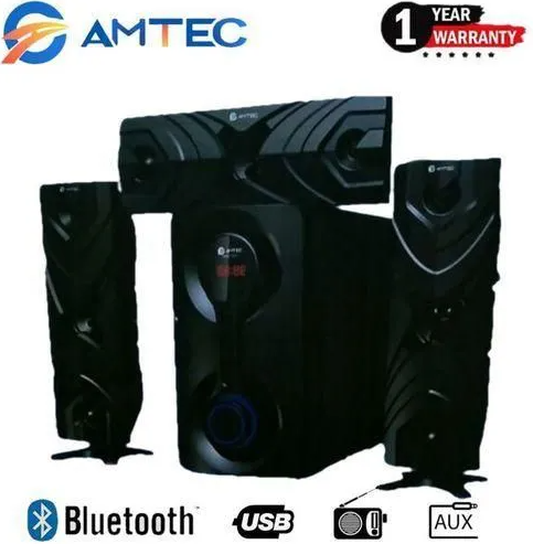 Amtec AM-609 3.1 Channel Home Theatre System with Wireless Subwoofer, 12000W PMPO, Bluetooth, USB SD AUX, Digital FMLED Display, Remote Control, 3D Real Sound Built-in Amplifier, Compatible