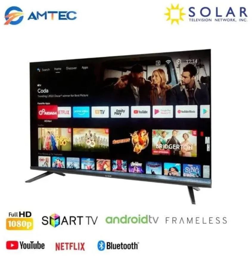 Amtec 32-Inch Frameless HD Smart LED TV with Wi-Fi, YouTube, Netflix, HDMI, USB, VGA, Built-In DVB-T2 Decoder, Slim Black Design, Energy Efficient, Wall Mountable, 12-Month Warranty