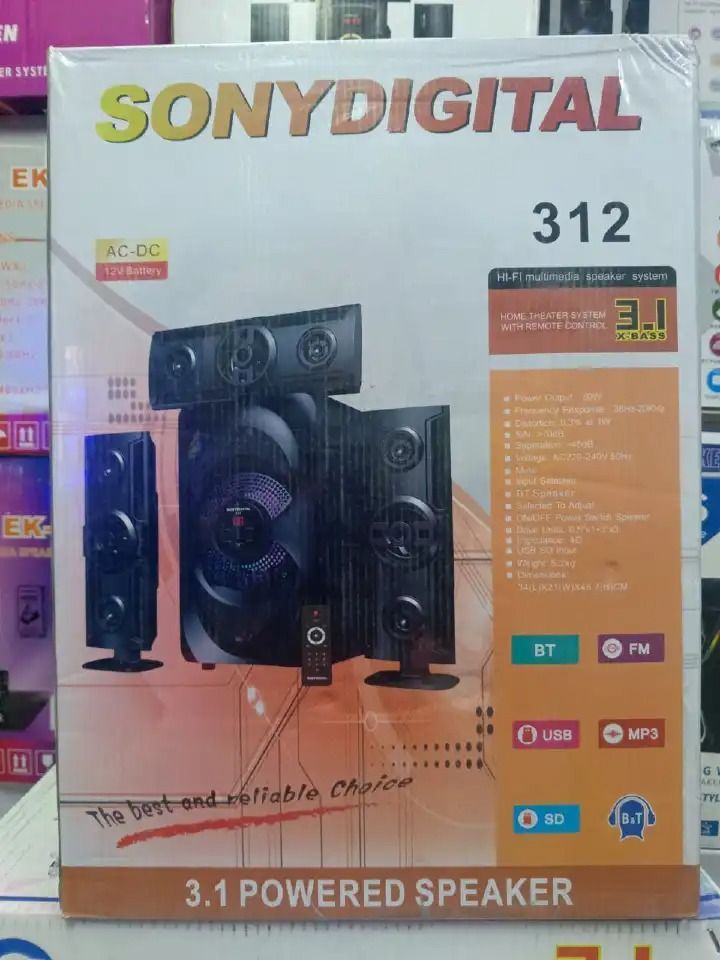 Sony Digital 312 3.1 Hi-Fi Powered Speaker System BT/FM/USB/MP3/SD/B&T AC/DC Home Theatre System With Remote Control