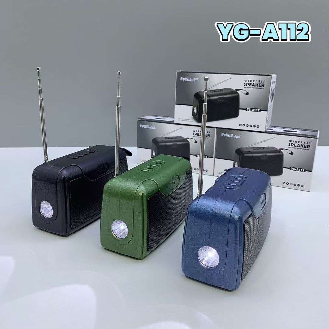 YG-A112 PORTABLE WIRELESS SPEAKER – BLUETOOTH, FM RADIO, FLASHLIGHT & MULTI-PLAYBACK OPTIONS