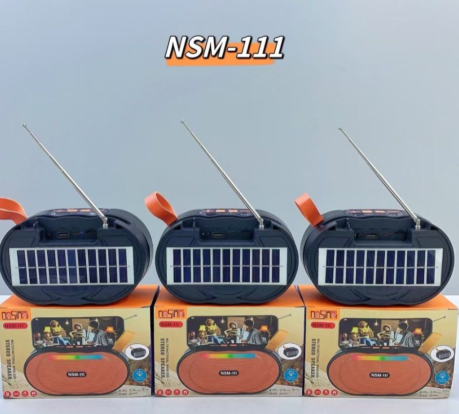 NSM-111 SOLAR-POWERED BLUETOOTH SPEAKER WITH RGB LIGHTS & FM RADIO