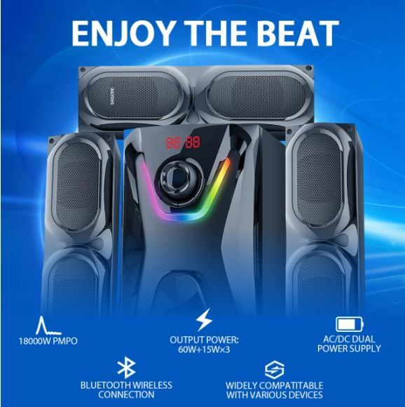 AILYONS ELP3701K 3.1CH Multimedia Speaker System woofer 18000W PMPO Black 60W+15W×3