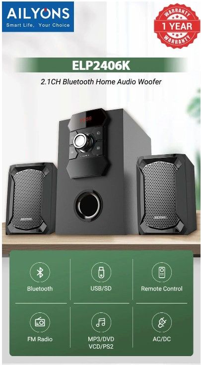 AILYONS ELP2406K 2.1CH SubWoofer Home Theatrer Multi Media Speaker System
