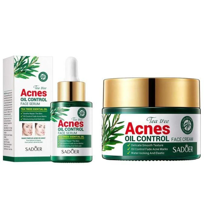 SADOER 2 in 1, Tea Tree Acnes Face Serum + Tea Tree Acnes and Oil Control Face Cream , Moisturizing, Fade Acne Marks