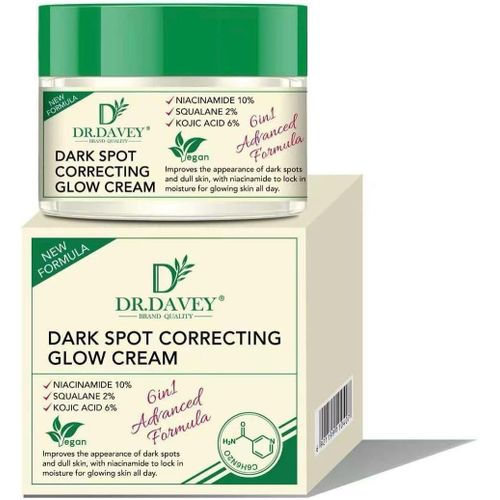 dr davey Dark Spot Correcting Glow Cream, 10% Niacinamide, 6% Kojic Acid, 2% Squalane, Vegan Formula, Advanced 6-in-1 50ml