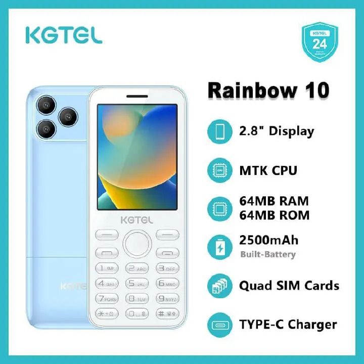 KGTEL RAINBOW 10 2500 mAh Inbuilt Battery 64MB Storage 2.8 inches Dual Sim Slim And Stylish Cell Phone featured phone