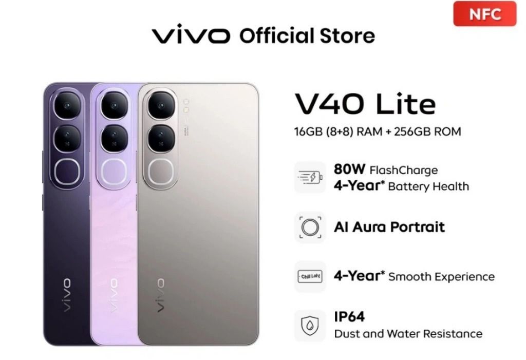 [BRAND NEW]Vivo V40 LITE 6.67`` SCREEN , 8GB + 256GB ROM -(Dual SIM)- 5OOO mAh (TYP), 80W Fast Charging-(1YR WRTY)- Network-5G + 5G Dual SIM Dual Standby-Funtouch OS 14 & 50MP-Camera-Smartphone