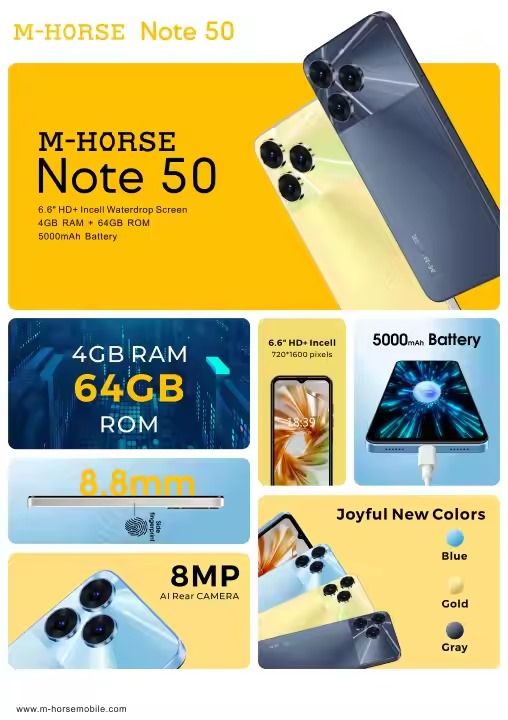 [BRAND NEW] M-HORSE NOTE 50 4GB+64GB ANDROID 13 5000-5999mAh   Quad Core AMOLED Dual SIM Card Dual Standby SMART PHONES
