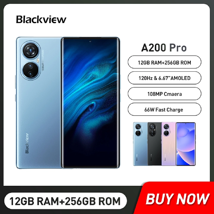BLACKVIEW A200 PRO 256GB+12GB RAM  6.67'' FHD + AMOLED DISPLAY 5050mAh 66W FAST CHARGER DUAL SIM 108MP +8MP +2MP REAR CAMERA 16MP FRONT CAMERA FINGERPRINT unlock smartphone