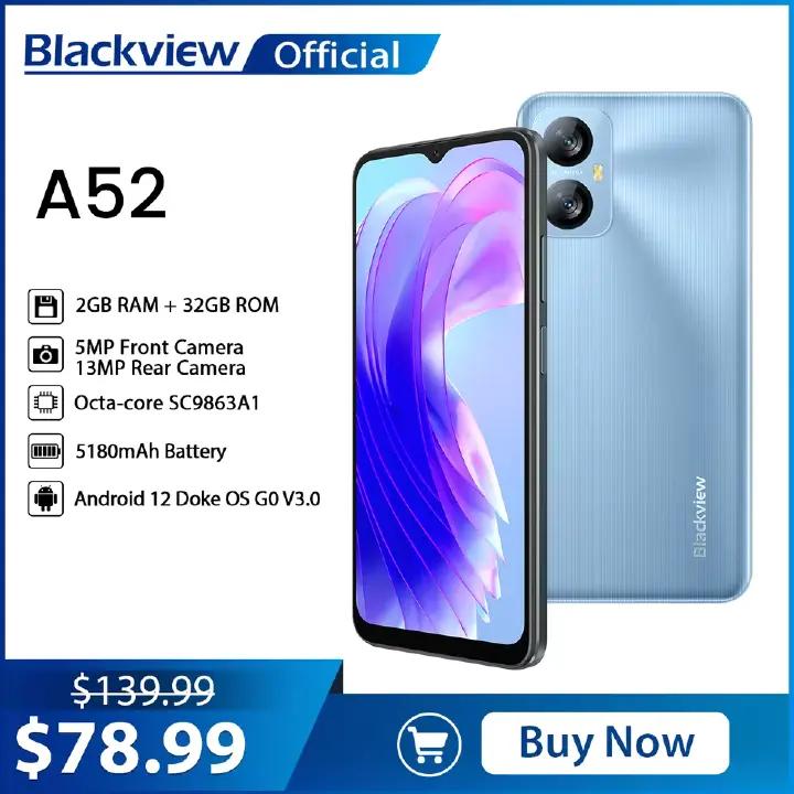 Blackview A52 Pro 6GB+128GB 6.52 Inch Android 13 4G OTG Fingerprint Identification Smartphone - 13MP+0.8MP 5MP Camera 5180 mAh Type C Charge Battery Smart Phone