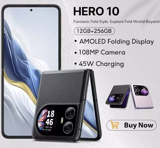 Blackview HERO 10 smartphone Android 13 AMOLED 12GB + 256GB 108MP+32 MP CAMERA Mediatek Helio G99 (6 nm) Octa-core 4G Network 6.9 inch AMOLED Folding Display 4000mAh battery 45W Fast charge SMARTPHONE
