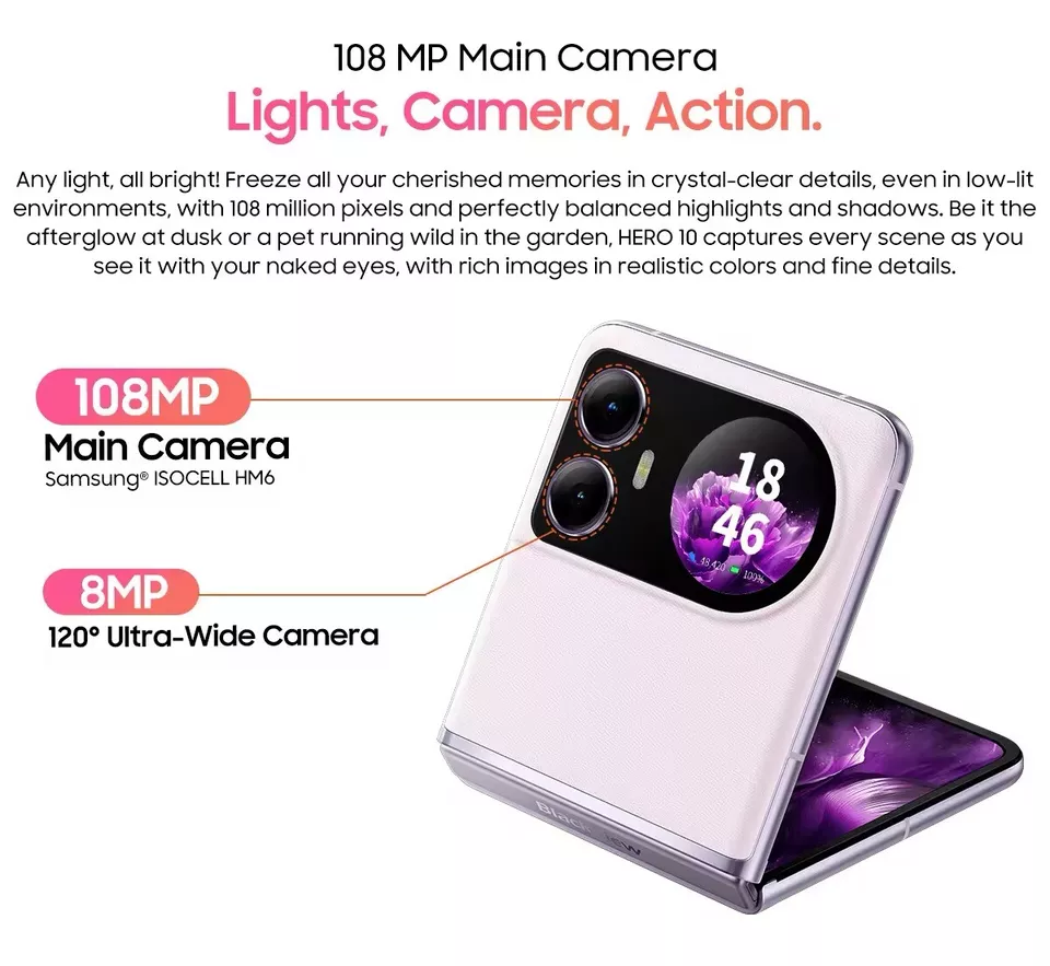 Blackview HERO 10 smartphone Android 13 AMOLED 12GB + 256GB 108MP+32 MP CAMERA Mediatek Helio G99 (6 nm) Octa-core 4G Network 6.9 inch AMOLED Folding Display 4000mAh battery 45W Fast charge SMARTPHONE