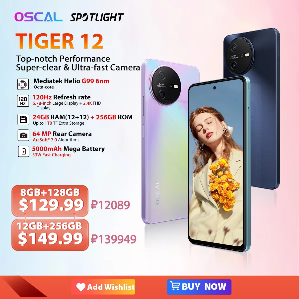 BRAND NEW Blackview OSCAL TIGER 12, 6.78 INCHES,  8G BRAM,+ 128GB ROM, 5000mAh BATTERY, 64MP BACK CAMERA + 13 MP FRONT CAMERA, DUAL SIM, ANDROID 13 SMARTPHONE
