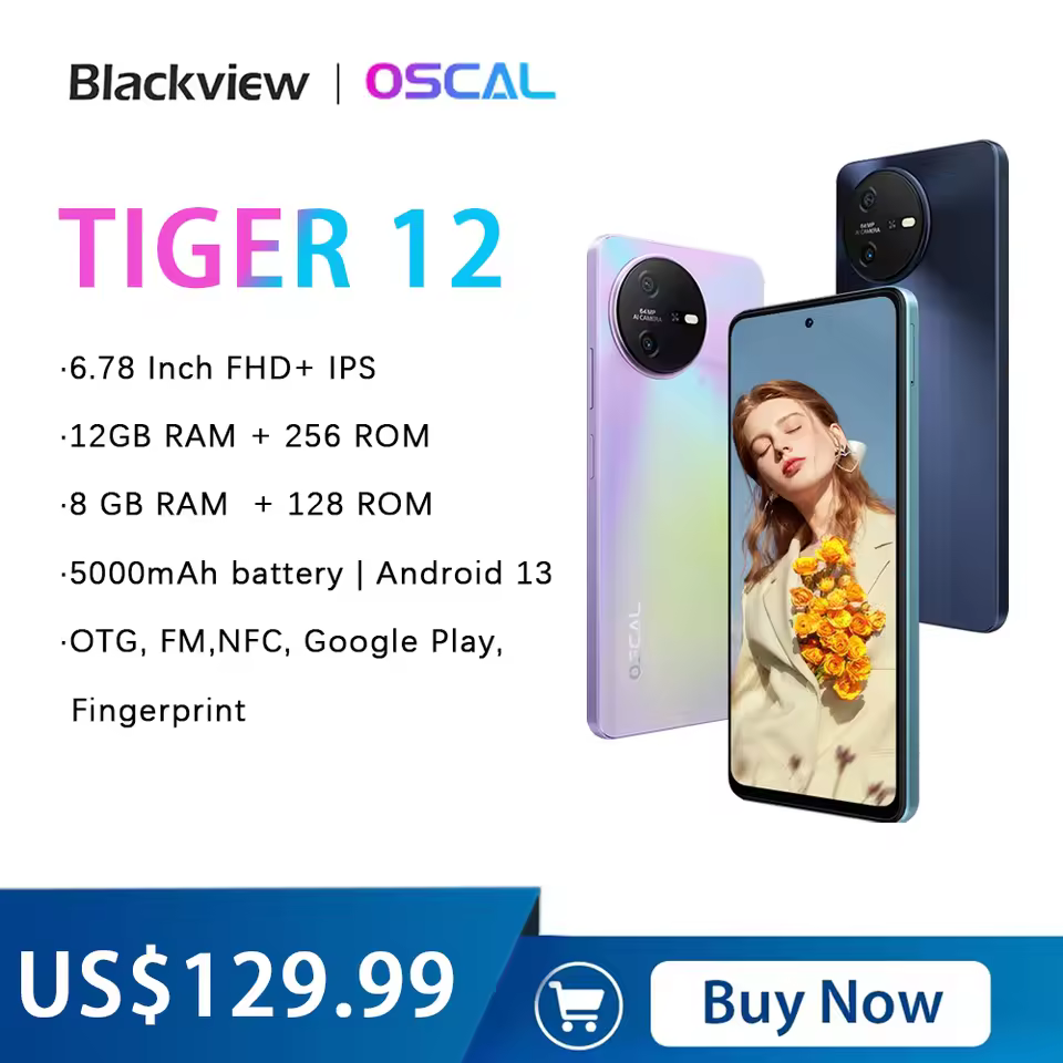 BRAND NEW Blackview OSCAL TIGER 12, 6.78 INCHES,  8G BRAM,+ 128GB ROM, 5000mAh BATTERY, 64MP BACK CAMERA + 13 MP FRONT CAMERA, DUAL SIM, ANDROID 13 SMARTPHONE