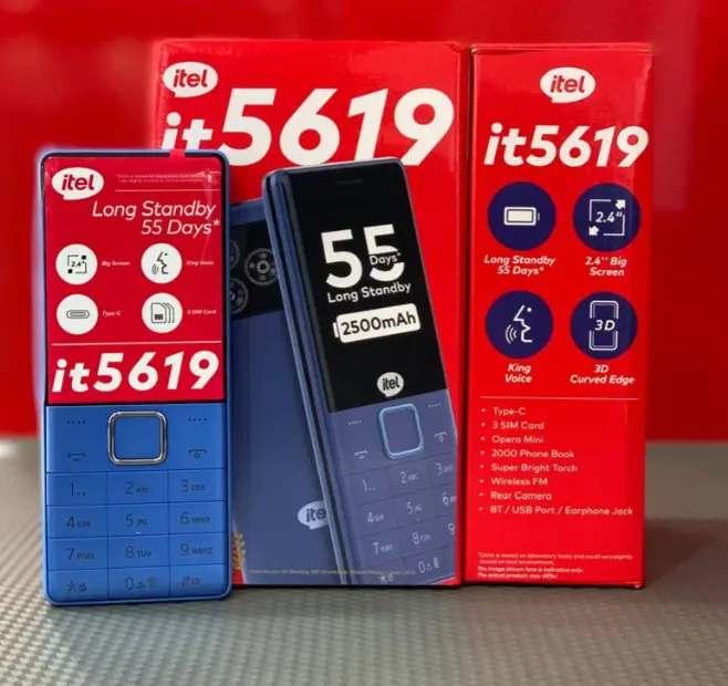 ITEL it5619 Featured Phones 2500mAh Battery Type-C Charger 2.4 Inches Big Screen 3 SIM Cards 2000 Phone Book KING Voice FM Radio itel Cell Phone featured phone